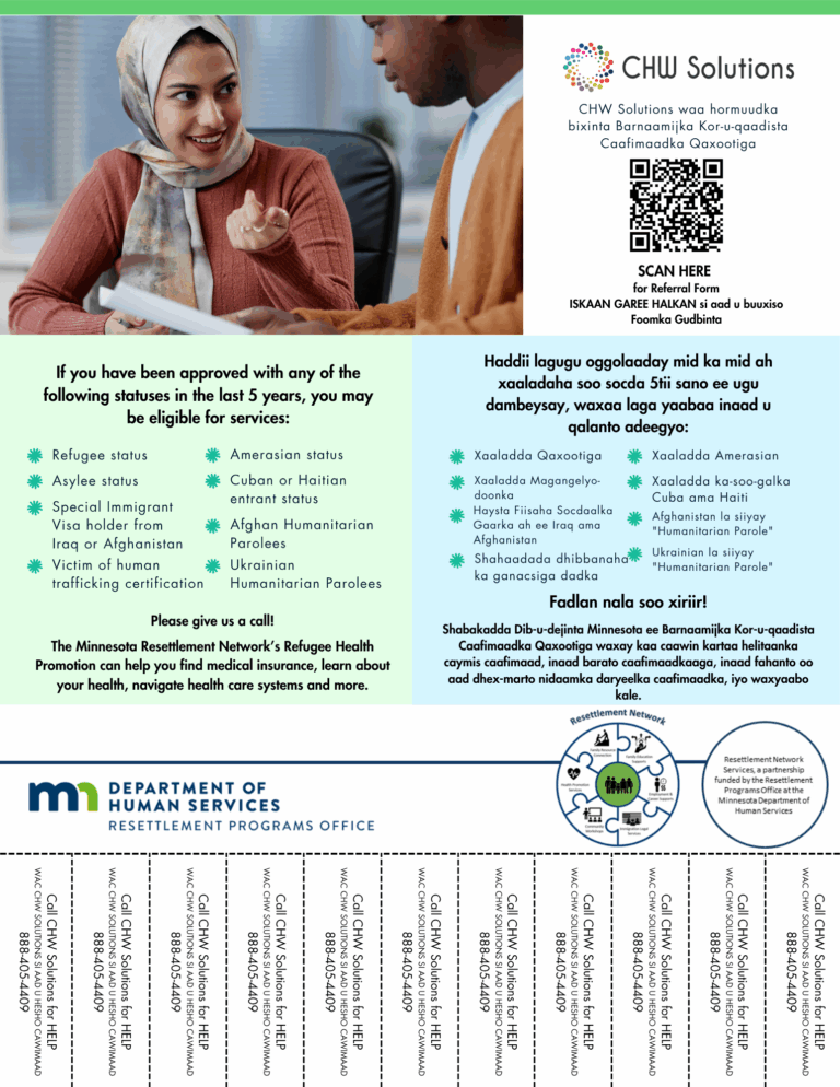 Refugee Health Promotion Services Outreach Flier Somali Version